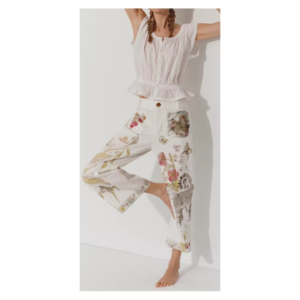 NWT Anthropologie Maeve Swan Gossip Colette Denim Crop Wide-Leg Jeans 27 Long - Picture 7 of 16